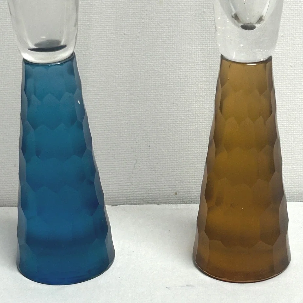 ARTLAND PRESCOTT HONEYCOMB STEM CHAMPAGNE FLUTES Brutalist Frosted glass MCM